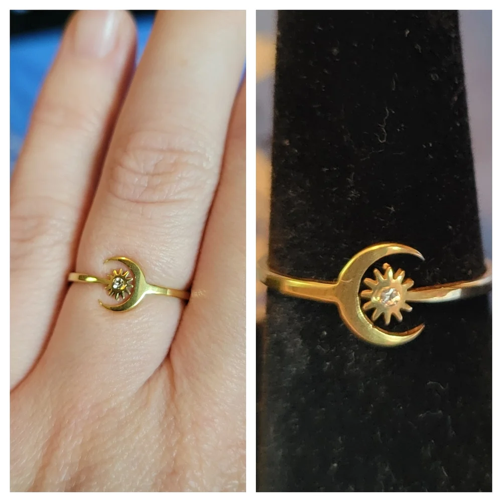Goldtone Dainty Moon & Star Ring
